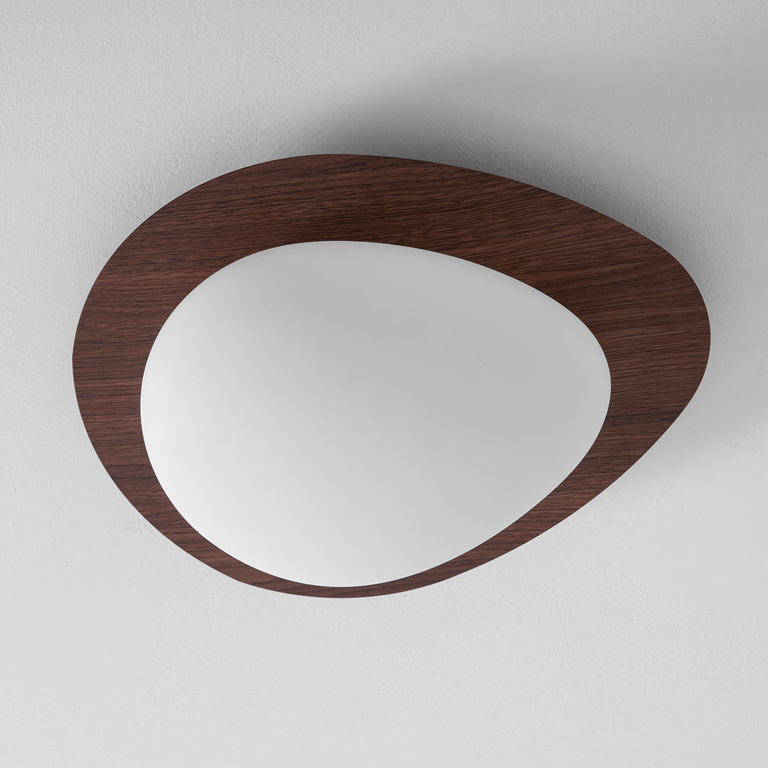 Pebble Ceiling Light 11.8 in 12W Walnut Grain Indoor Flush Mount LED | Modern Bedroom Living Room Dining Room Ceiling Fixture | Kalsten