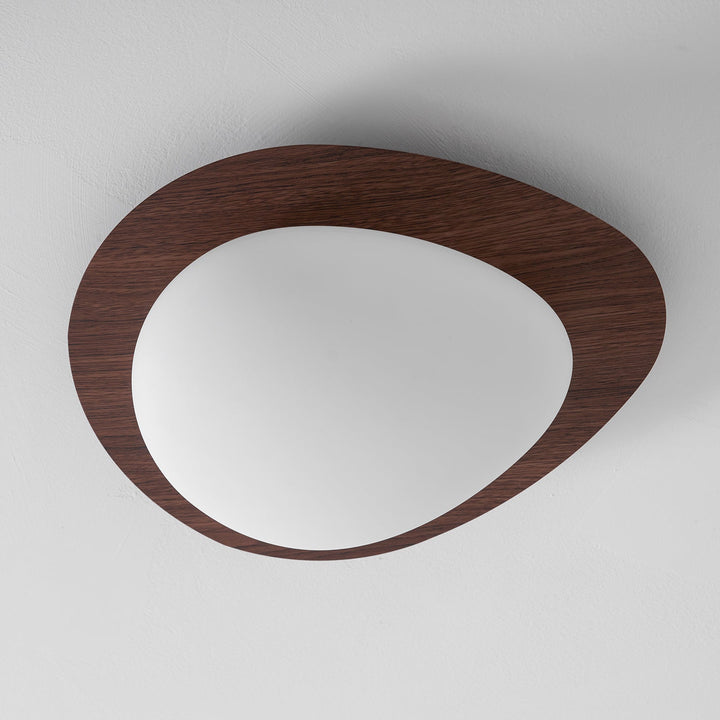 Pebble Ceiling Light 11.8 in 12W Walnut Grain Indoor Flush Mount LED | Modern Bedroom Living Room Dining Room Ceiling Fixture | Kalsten