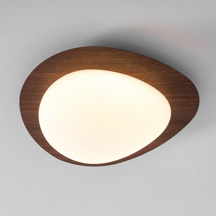 Pebble Ceiling Light 11.8 in 12W Walnut Grain Indoor Flush Mount LED | Modern Bedroom Living Room Dining Room Ceiling Fixture | Kalsten