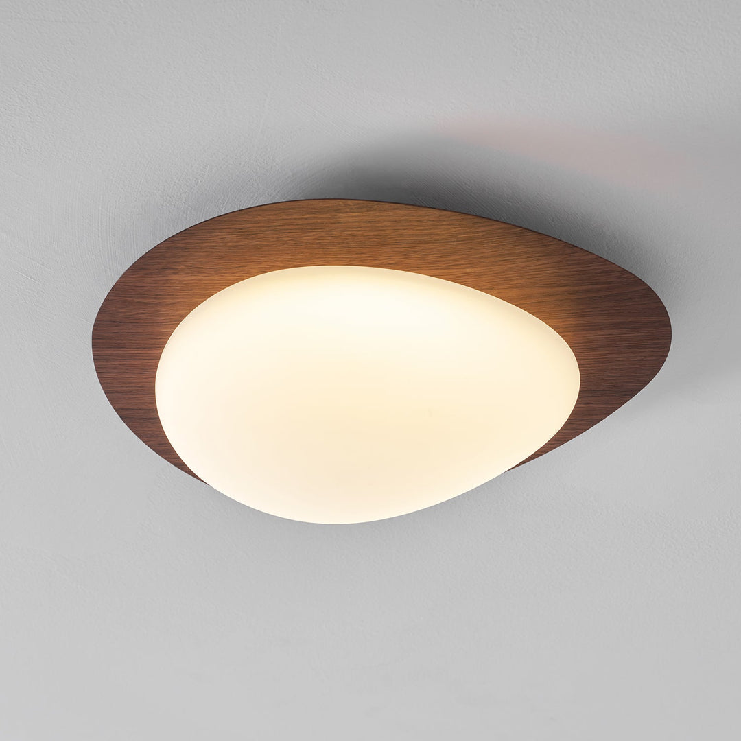 Pebble Ceiling Light 11.8 in 12W Walnut Grain Indoor Flush Mount LED | Modern Bedroom Living Room Dining Room Ceiling Fixture | Kalsten