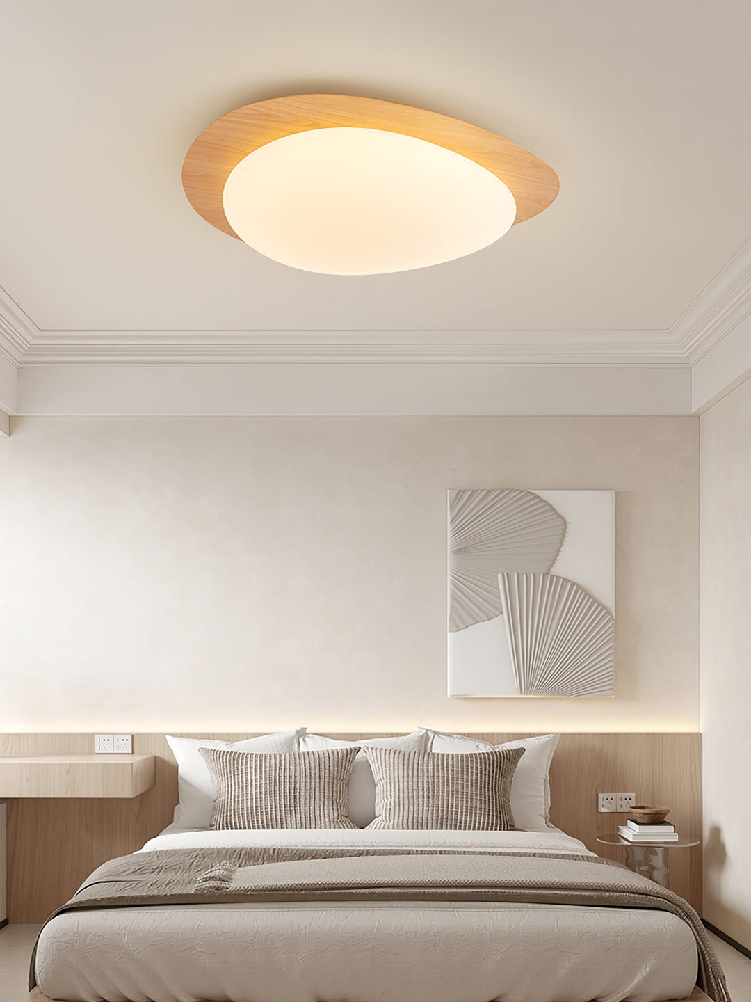 Pebble Ceiling Light 11.8 in 12W Walnut Grain Indoor Flush Mount LED | Modern Bedroom Living Room Dining Room Ceiling Fixture | Kalsten