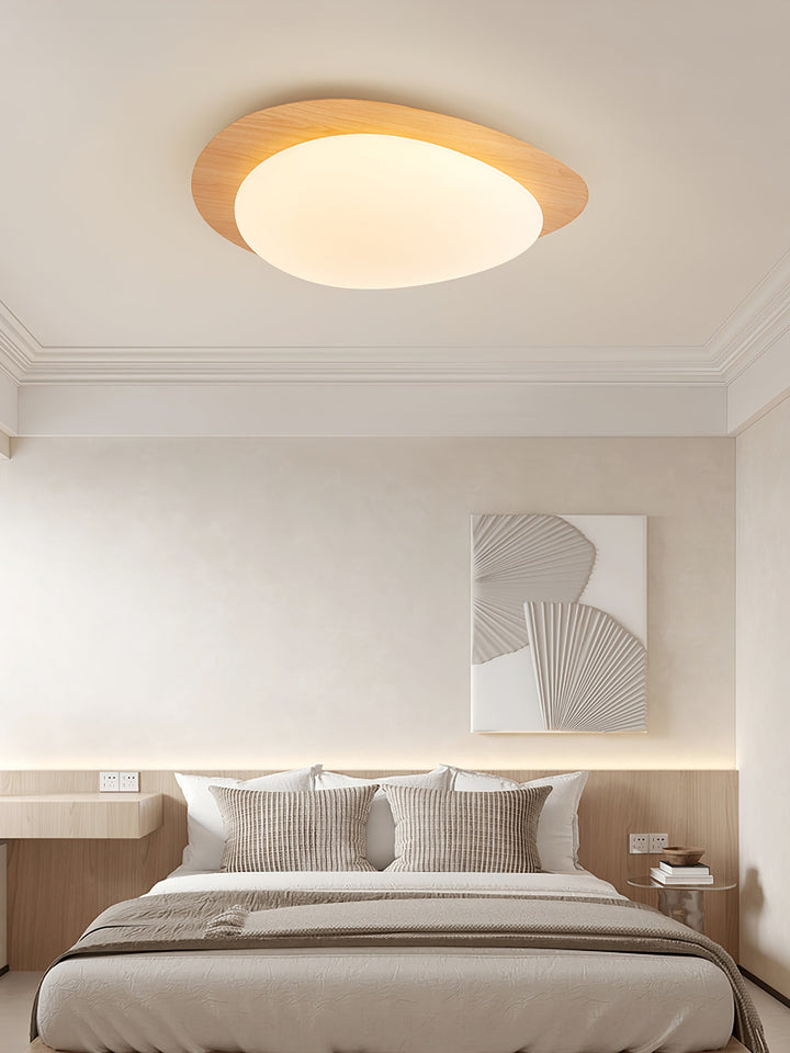 Pebble Ceiling Light 11.8 in 12W Walnut Grain Indoor Flush Mount LED | Modern Bedroom Living Room Dining Room Ceiling Fixture | Kalsten