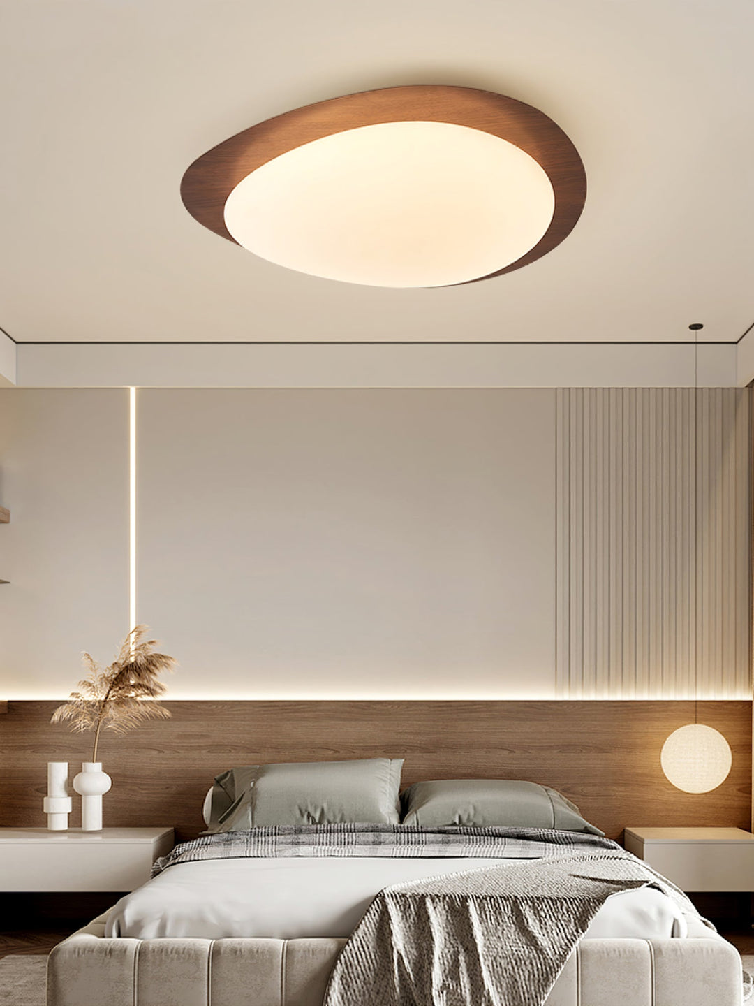 Pebble Ceiling Light 11.8 in 12W Walnut Grain Indoor Flush Mount LED | Modern Bedroom Living Room Dining Room Ceiling Fixture | Kalsten