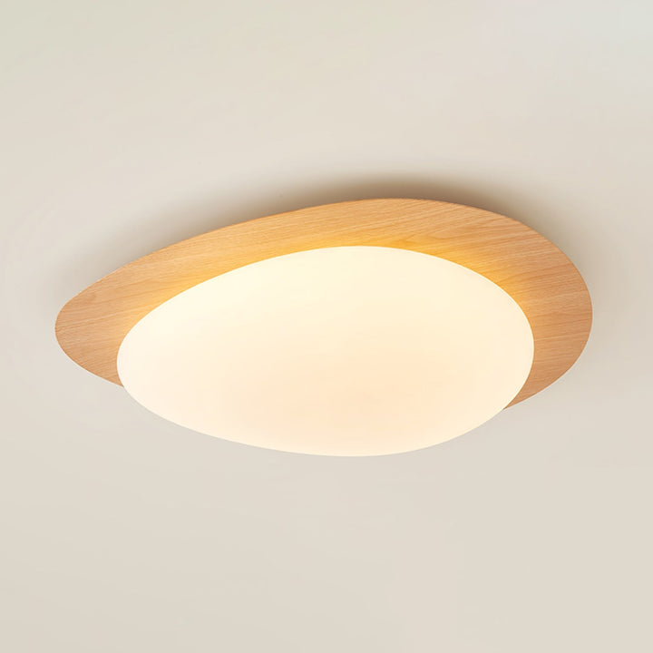 Pebble Ceiling Light 11.8 in 12W Walnut Grain Indoor Flush Mount LED | Modern Bedroom Living Room Dining Room Ceiling Fixture | Kalsten
