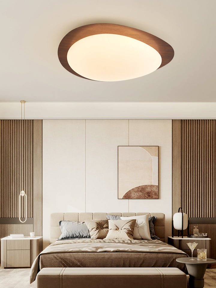 Pebble Ceiling Light 11.8 in 12W Walnut Grain Indoor Flush Mount LED | Modern Bedroom Living Room Dining Room Ceiling Fixture | Kalsten