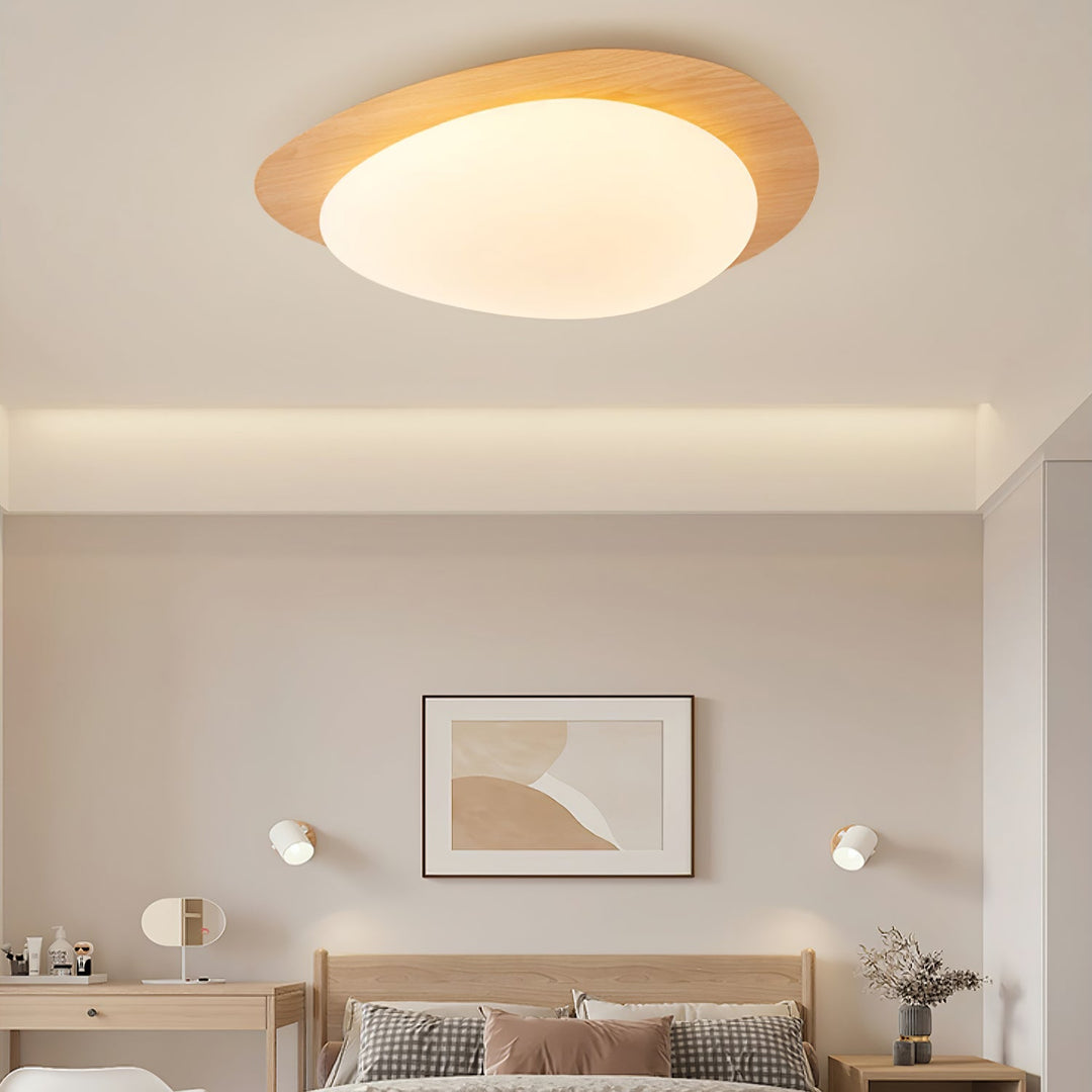 Pebble Ceiling Light 11.8 in 12W Walnut Grain Indoor Flush Mount LED | Modern Bedroom Living Room Dining Room Ceiling Fixture | Kalsten