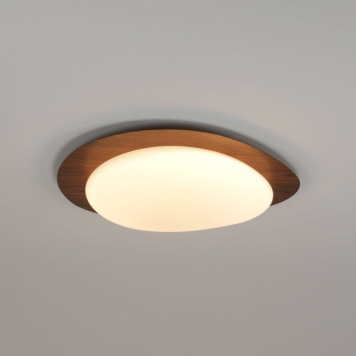 Pebble Ceiling Light 11.8 in 12W Walnut Grain Indoor Flush Mount LED | Modern Bedroom Living Room Dining Room Ceiling Fixture | Kalsten