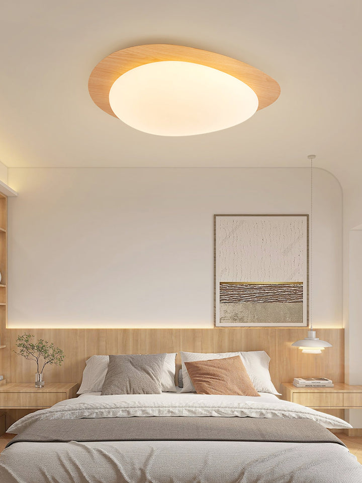 Pebble Ceiling Light 11.8 in 12W Walnut Grain Indoor Flush Mount LED | Modern Bedroom Living Room Dining Room Ceiling Fixture | Kalsten