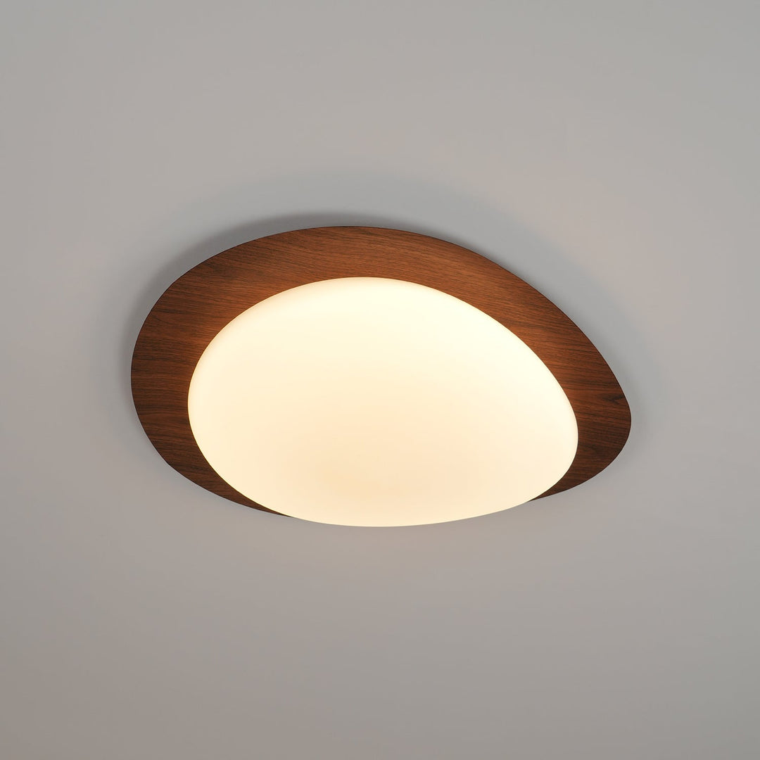 Pebble Ceiling Light 11.8 in 12W Walnut Grain Indoor Flush Mount LED | Modern Bedroom Living Room Dining Room Ceiling Fixture | Kalsten
