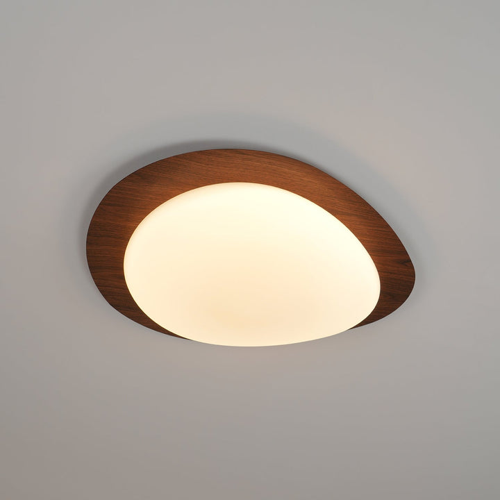 Pebble Ceiling Light 11.8 in 12W Walnut Grain Indoor Flush Mount LED | Modern Bedroom Living Room Dining Room Ceiling Fixture | Kalsten