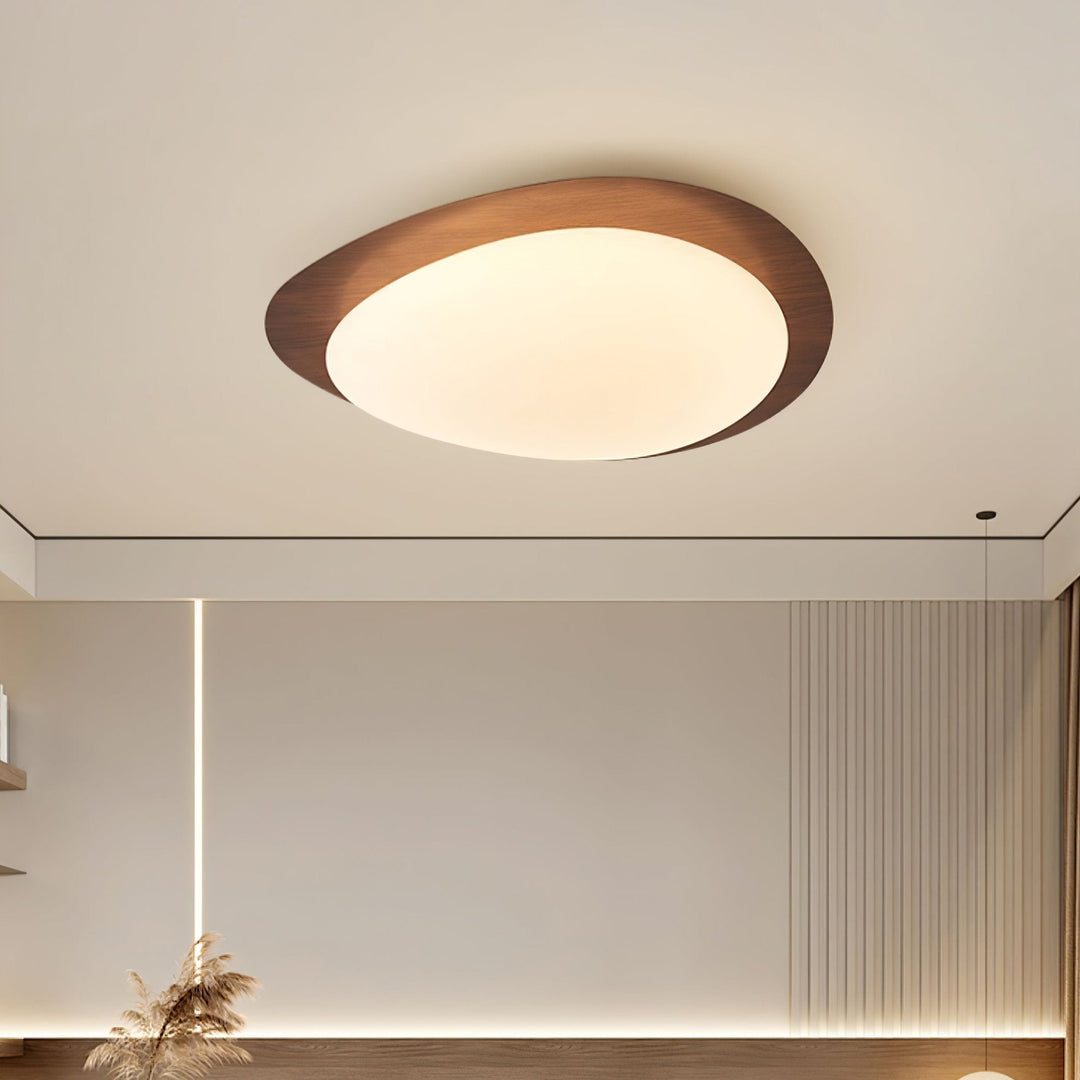 Pebble Ceiling Light 11.8 in 12W Walnut Grain Indoor Flush Mount LED | Modern Bedroom Living Room Dining Room Ceiling Fixture | Kalsten