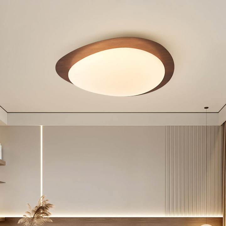 Pebble Ceiling Light 11.8 in 12W Walnut Grain Indoor Flush Mount LED | Modern Bedroom Living Room Dining Room Ceiling Fixture | Kalsten