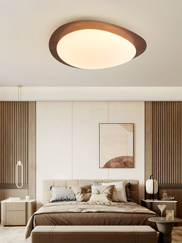 Pebble Ceiling Light 11.8 in 12W Walnut Grain Indoor Flush Mount LED | Modern Bedroom Living Room Dining Room Ceiling Fixture | Kalsten
