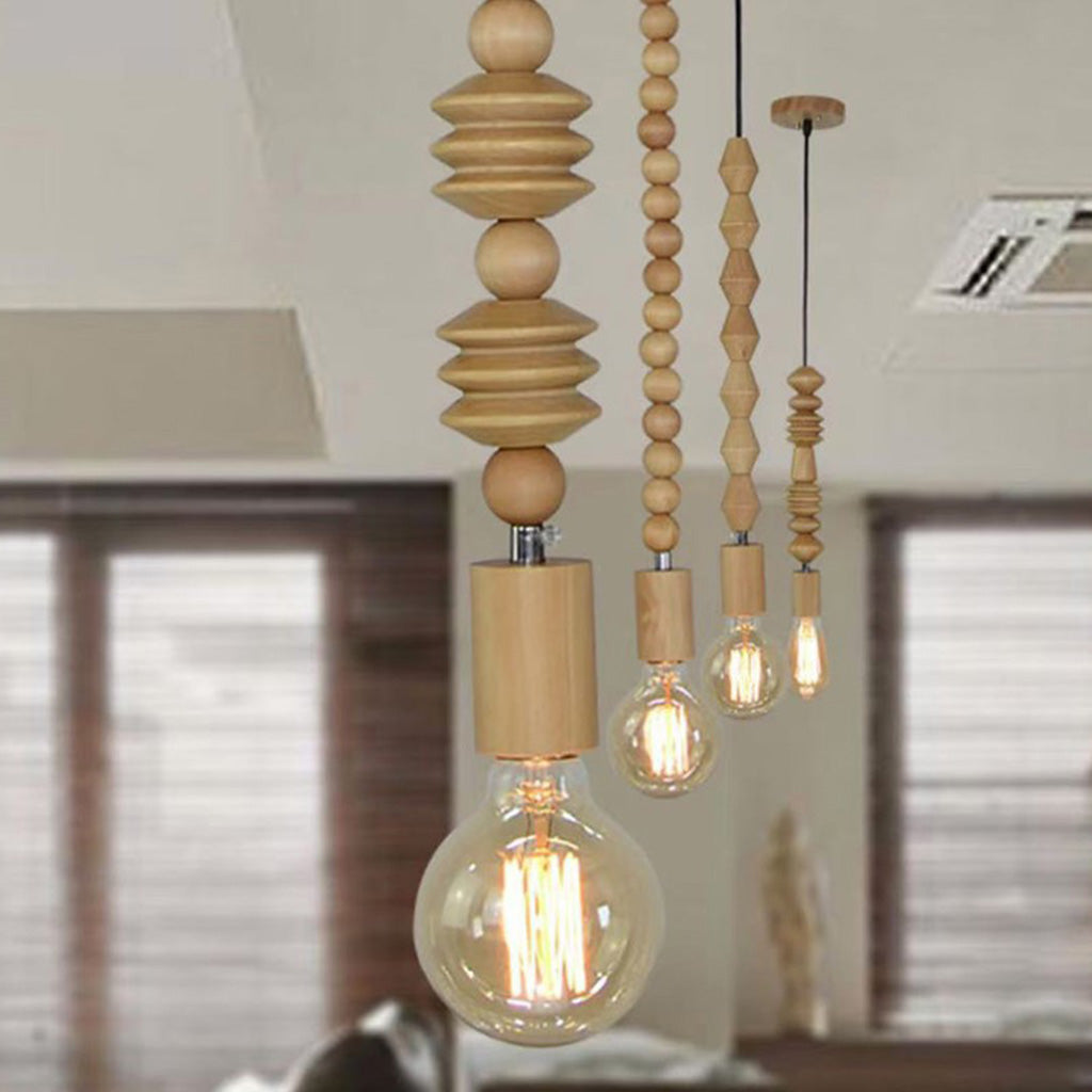 Pendant Light Wood Bead 12.6 in Adjustable Hanging Living Room Bedroom Dining Room Decor | Kalsten