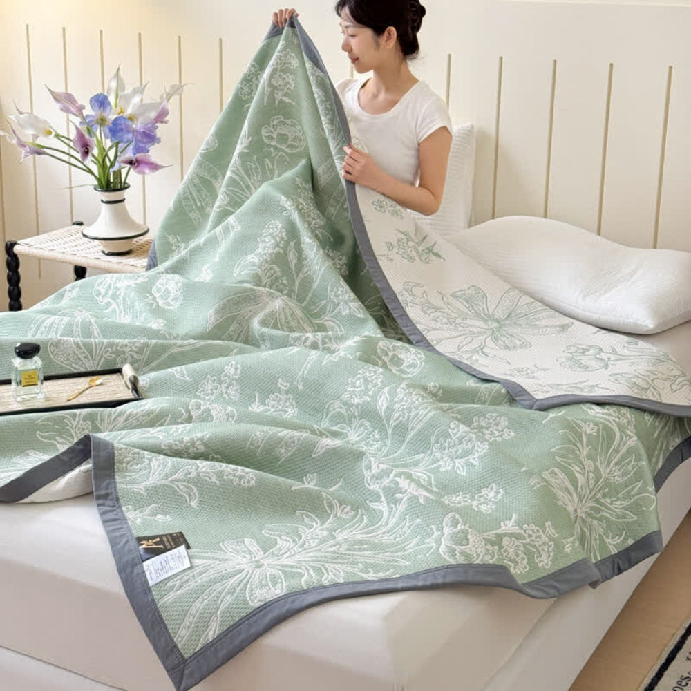 Reversible Cotton Gauze Blanket, Soft & Breathable, Floral Design