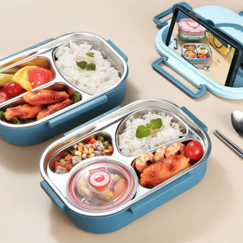 Stainless steel thermobox - Stainless steel interior - 3 or 4 compartments with soup bowl - Wall clock | Kalsten