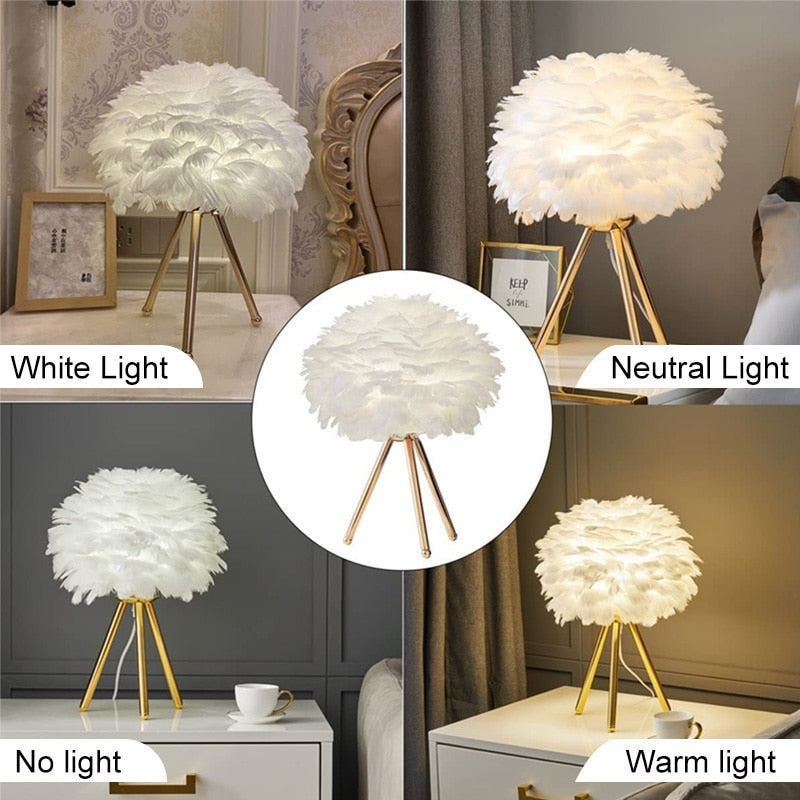 Romantic Feather Table Lamp Modern Nightstand Lamp Living Room Café Decoration Wedding Christmas Gift Ostrich Feather Light | Kalsten