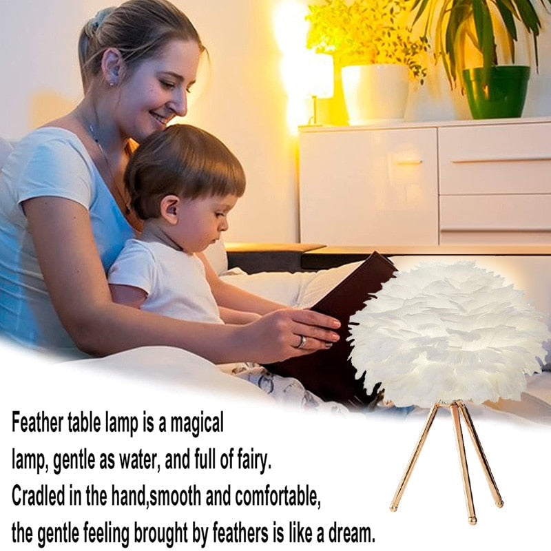Romantic Feather Table Lamp Modern Nightstand Lamp Living Room Café Decoration Wedding Christmas Gift Ostrich Feather Light | Kalsten