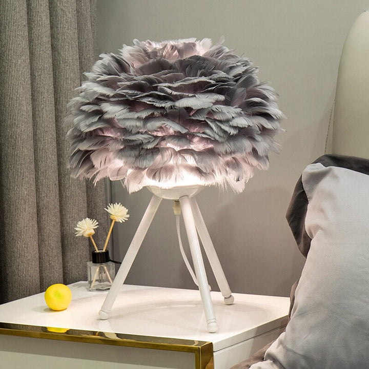Romantic Feather Table Lamp Modern Nightstand Lamp Living Room Café Decoration Wedding Christmas Gift Ostrich Feather Light | Kalsten