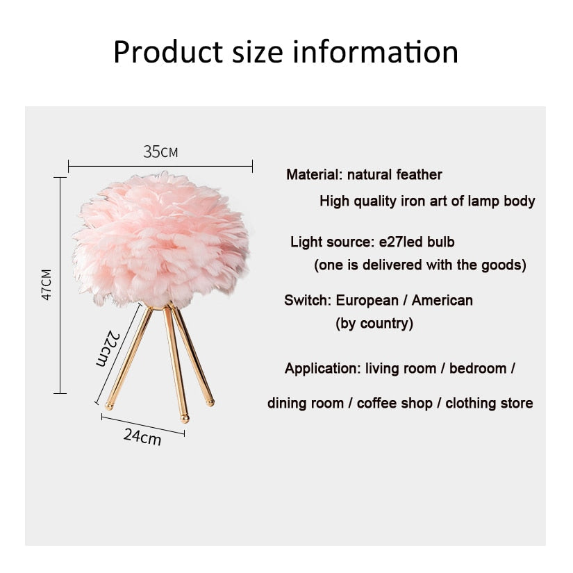 Romantic Feather Table Lamp Modern Nightstand Lamp Living Room Café Decoration Wedding Christmas Gift Ostrich Feather Light | Kalsten