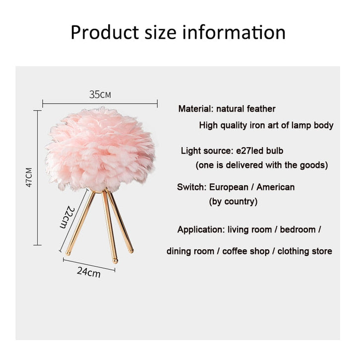 Romantic Feather Table Lamp Modern Nightstand Lamp Living Room Café Decoration Wedding Christmas Gift Ostrich Feather Light | Kalsten