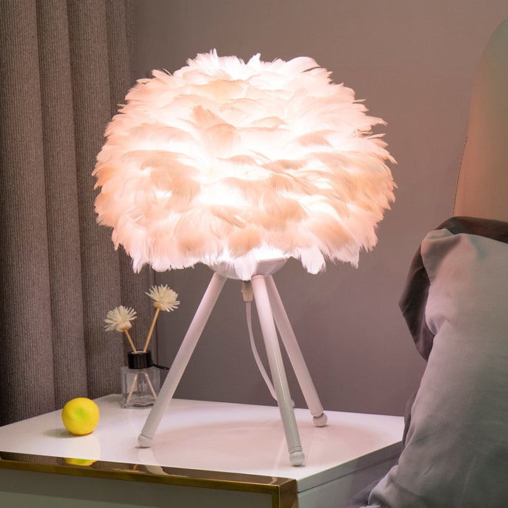 Romantic Feather Table Lamp Modern Nightstand Lamp Living Room Café Decoration Wedding Christmas Gift Ostrich Feather Light | Kalsten