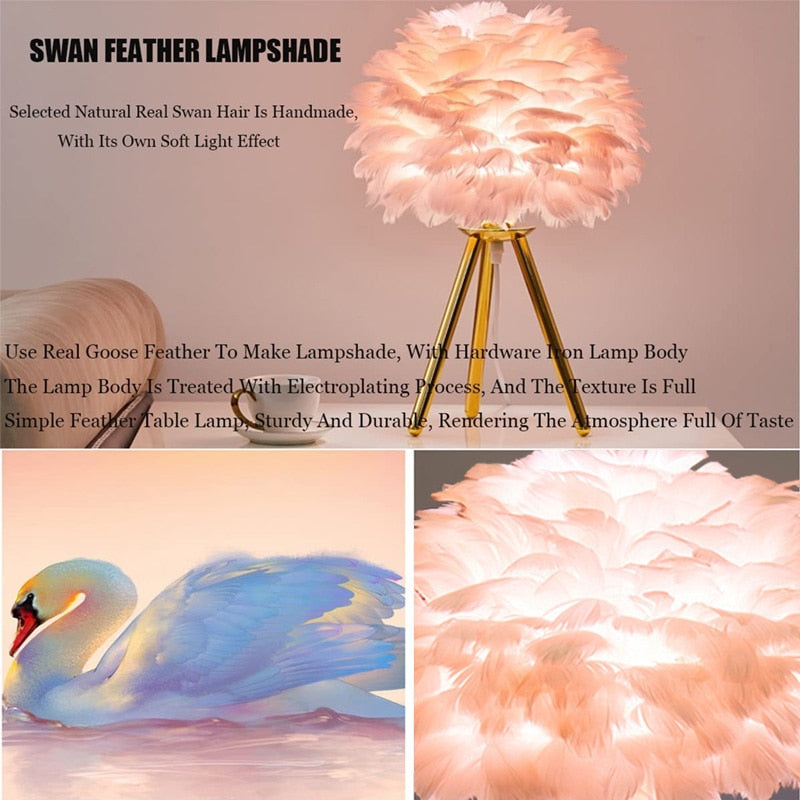 Romantic Feather Table Lamp Modern Nightstand Lamp Living Room Café Decoration Wedding Christmas Gift Ostrich Feather Light | Kalsten