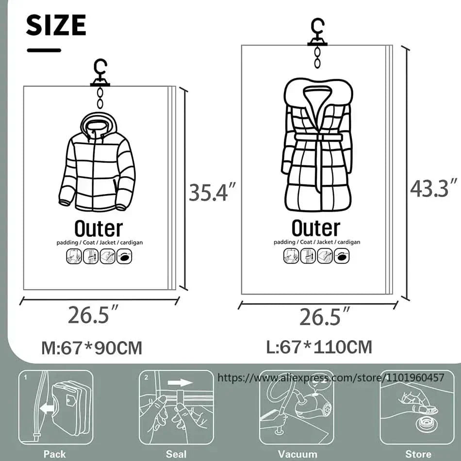 KALSTEN | VACUUM STORAGE BAGS – Hanging Vacuum Storage Bags for Clothes – Space Saving & Dustproof (Set of 3)