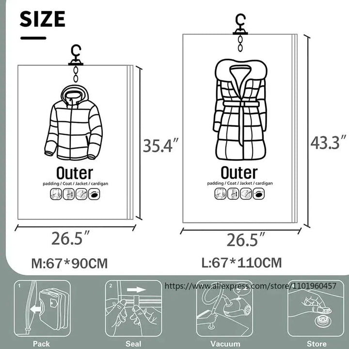KALSTEN | VACUUM STORAGE BAGS – Hanging Vacuum Storage Bags for Clothes – Space Saving & Dustproof (Set of 3)