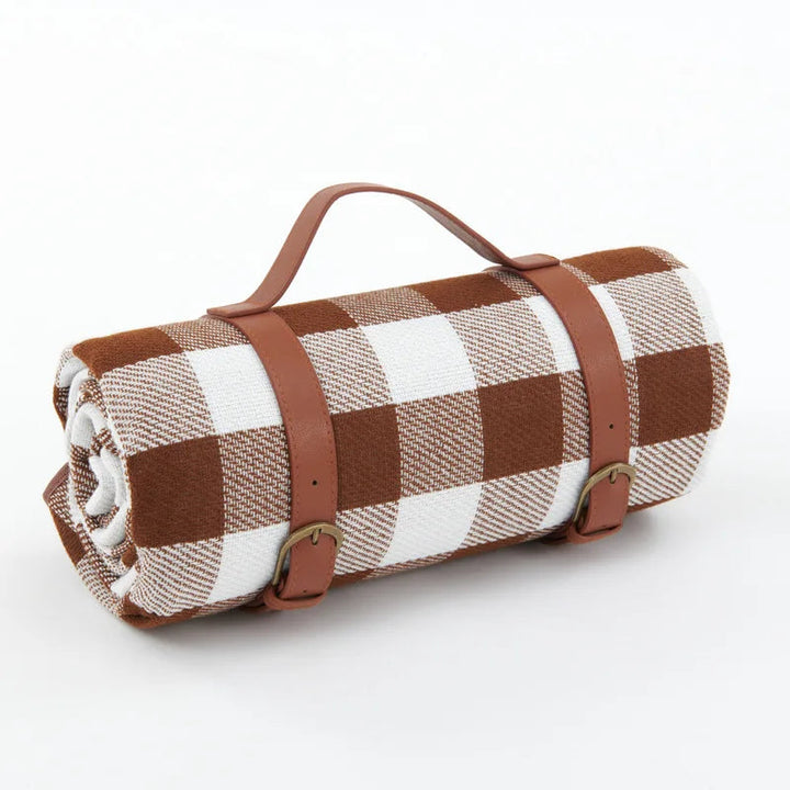 Waterproof picnic blanket with leather carrying strap | Kalsten