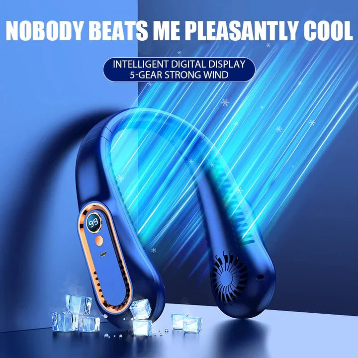 Portable Mini Bladeless Neckband Fan with Digital Display - USB Rechargeable Air Cooler for Neck, Hands-Free Cooling Experience | Kalsten