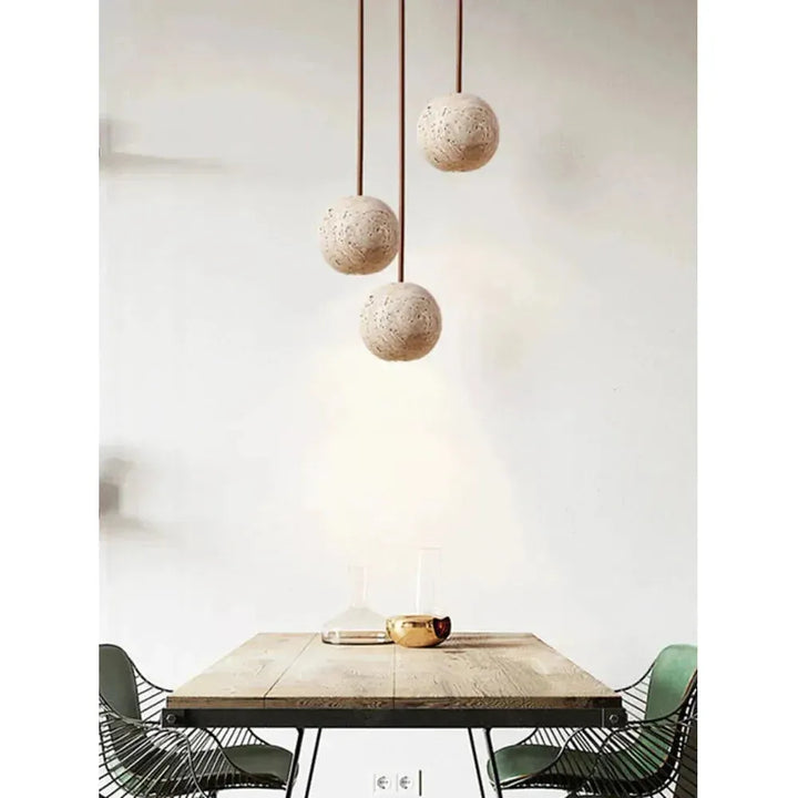 Hanging Lamp in Travertine – Minimalistic Round LED Hanging Lamp in Wabi-Sabi Style | Kalsten