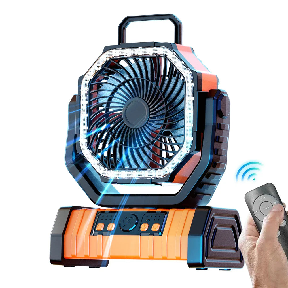 20000mAh Portable Rechargeable Fan — Battery-Operated Desk & Camping Fan with LED Light & Hook for Tent, Car, and Outdoor Trips | Kalsten