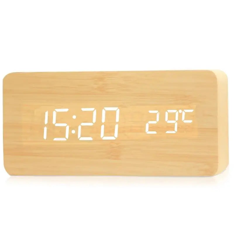 Digital LED wooden clock with temperature display, alarm function and modern design – Perfect for bedroom or office, energy-saving and stylish | Kalsten