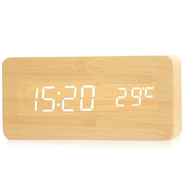 Digital LED wooden clock with temperature display, alarm function and modern design – Perfect for bedroom or office, energy-saving and stylish | Kalsten