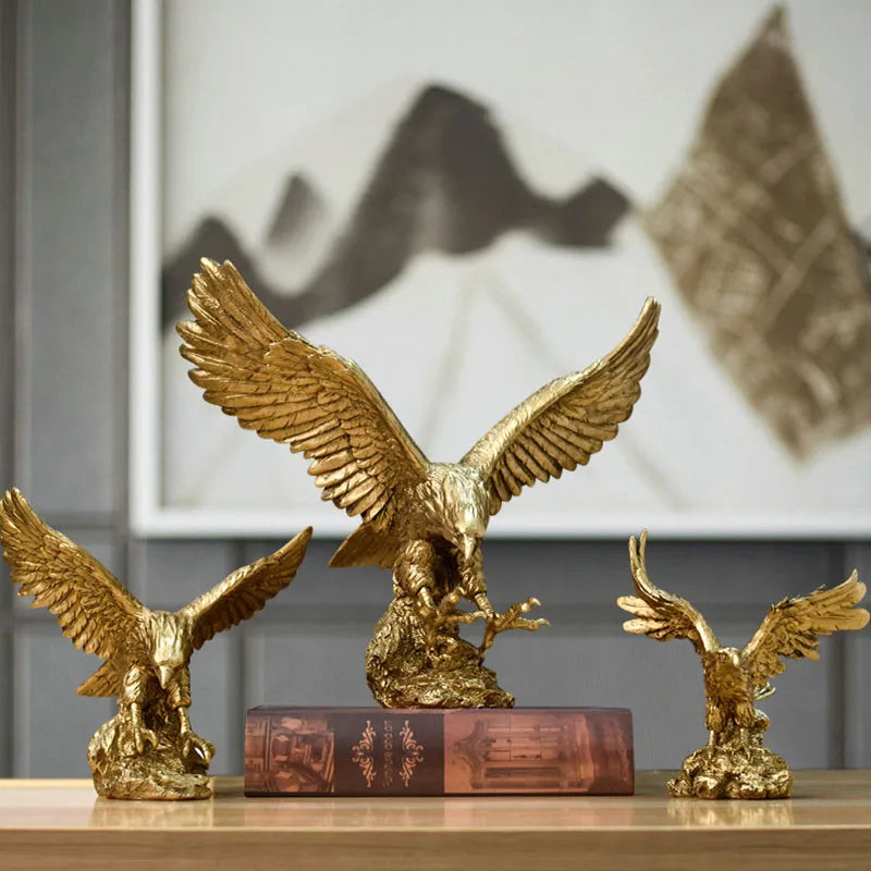 Kalsten | Resin Golden Eagle Statue Art Animal Model Collection Ornament Home Office Desk Feng Shui Decor Figures simple
