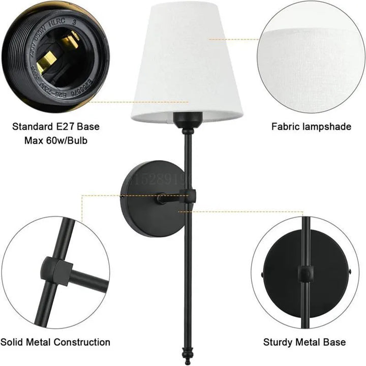 Modern LED Wall Lamp with Fabric Lampshade – Wall-Mounted Sconce for Bathroom, Bedroom, Corridor, or Stairway | Kalsten