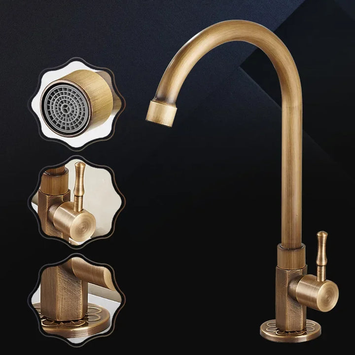 Elegant Swan Neck Kitchen Faucets in Antique Brass Kalsten