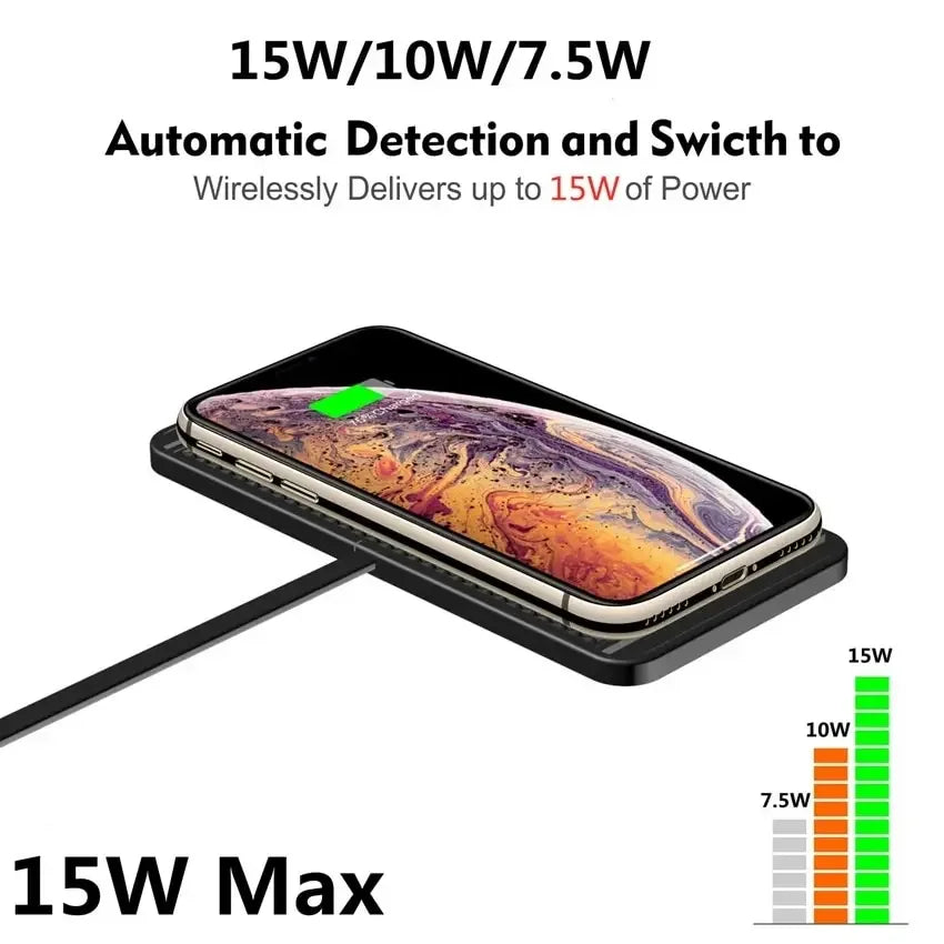 Kalsten | Enervia Wireless Charging Pad | 15W Fast Charging | Non-Slip & Ultra-Slim | For Car & Home