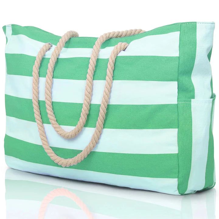 Kalsten | Marivalis Striped Beach Bag with Zipper | Foldable Sand Resistant Canvas | For Travel & Vacation