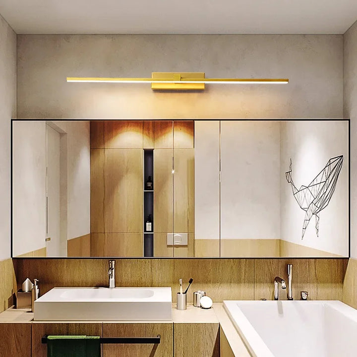 Modern Gold LED Wall Lamp – Bathroom Mirror Light with Touch Switch for Bedroom, Living Room, and Vanity Lighting | Kalsten