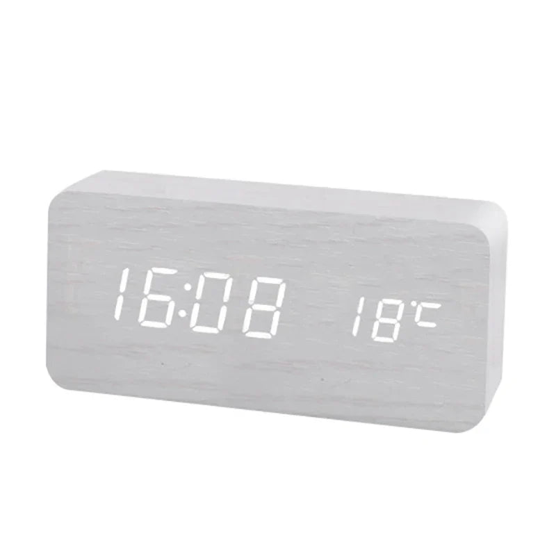 Digital LED wooden clock with temperature display, alarm function and modern design – Perfect for bedroom or office, energy-saving and stylish | Kalsten