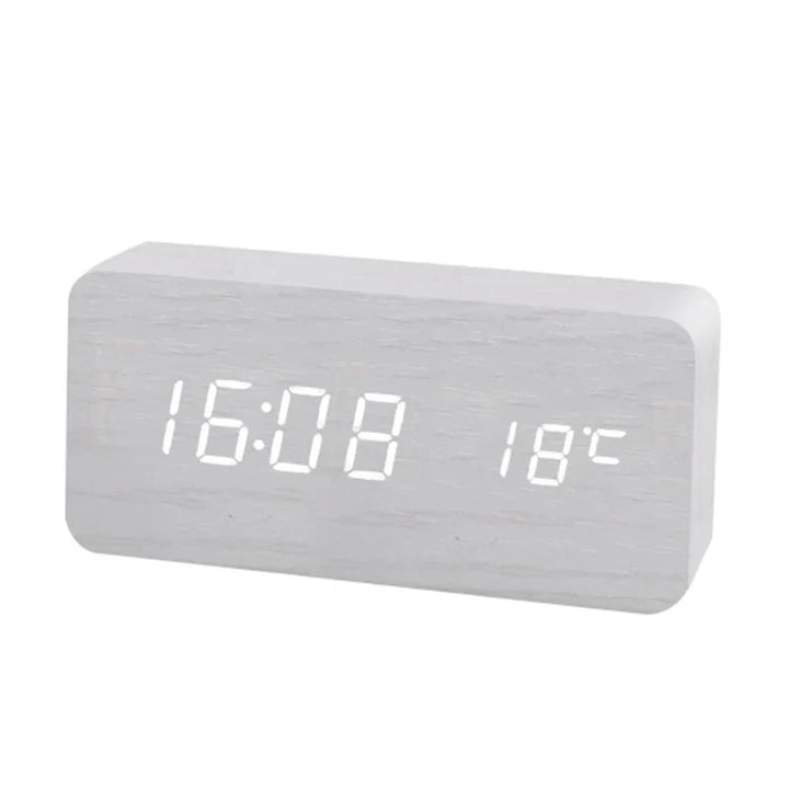 Digital LED wooden clock with temperature display, alarm function and modern design – Perfect for bedroom or office, energy-saving and stylish | Kalsten