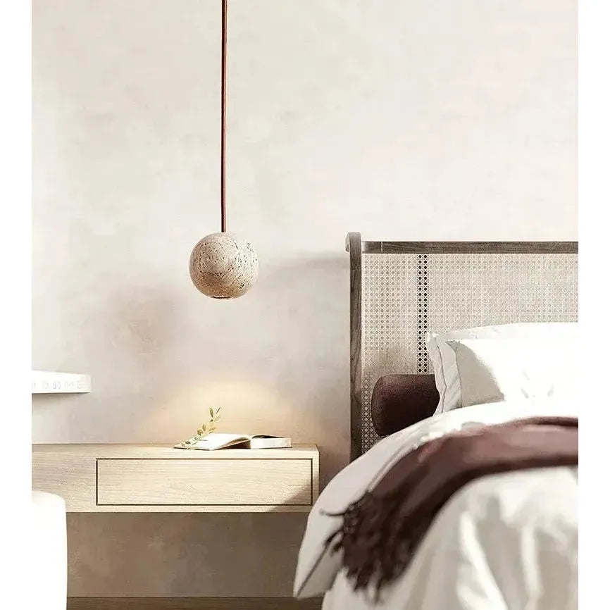Hanging Lamp in Travertine – Minimalistic Round LED Hanging Lamp in Wabi-Sabi Style | Kalsten