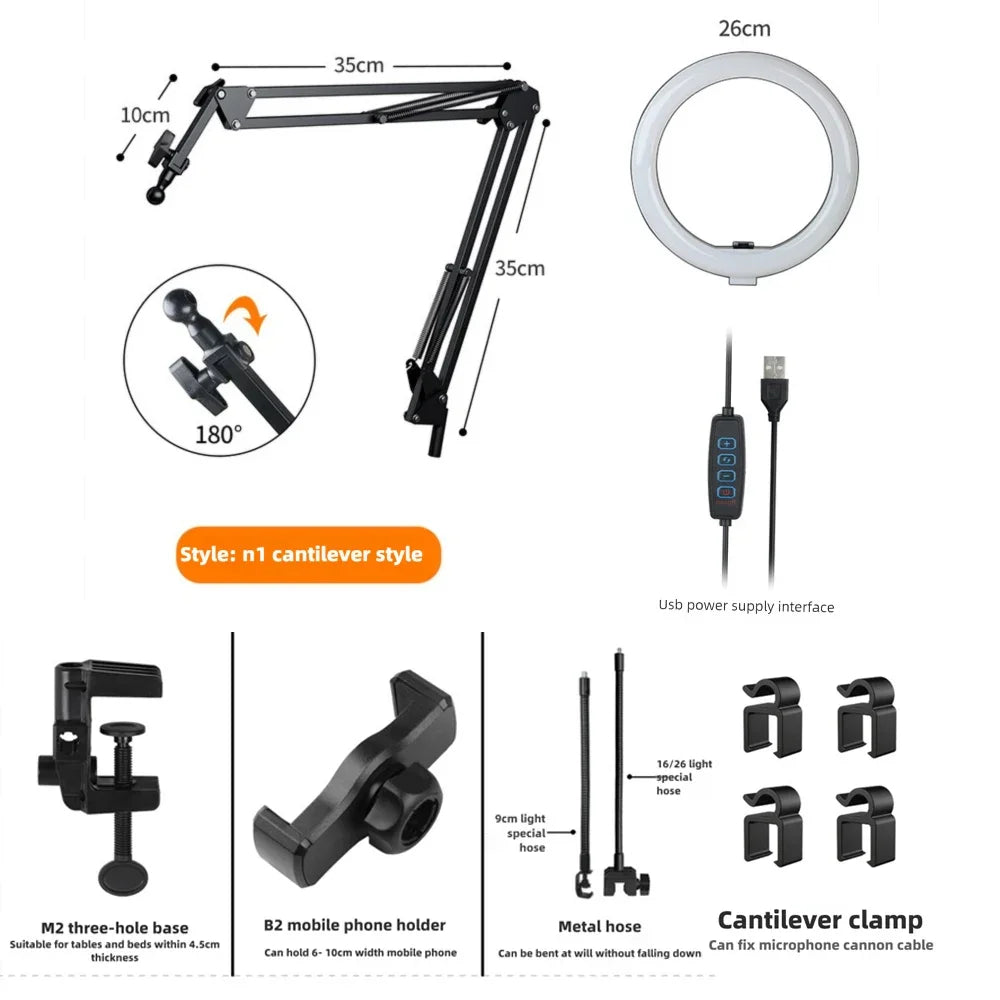 Kalsten | LumiFlex LED ring light with flexible arm & phone holder | 3 light colors & USB connection | Perfect for livestream, video & selfie