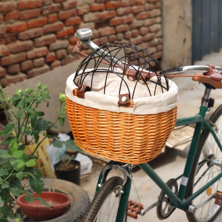 Kalsten | PawRide | Front-Mounted Wicker Dog Bike Basket – Safe, Stylish & Weatherproof