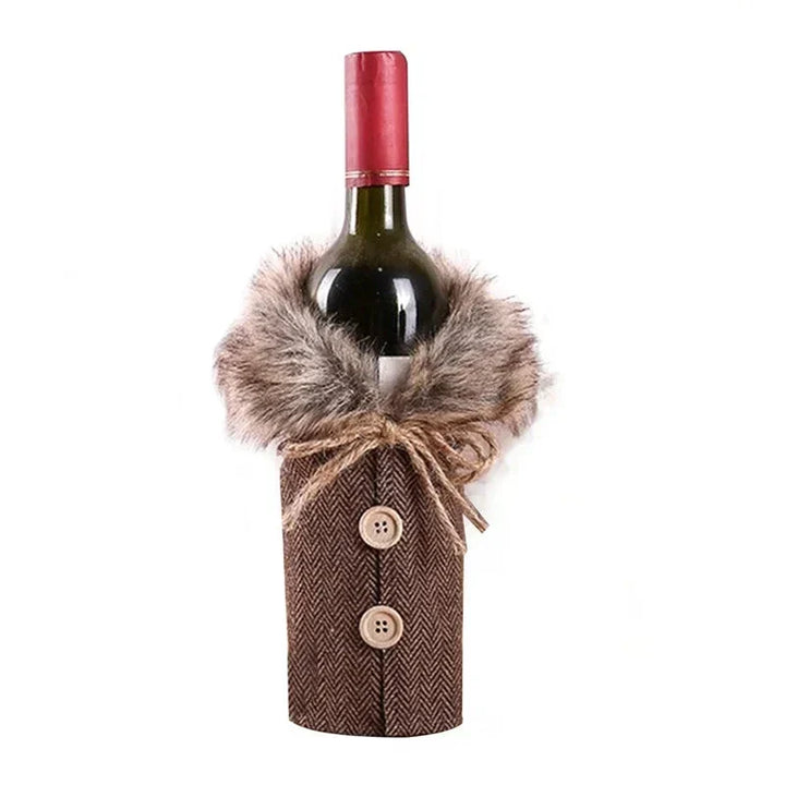 Christmas bottle cover with fur collar – festive cover for wine bottles, gnome decoration for Christmas, perfect as gift wrapping | Kalsten