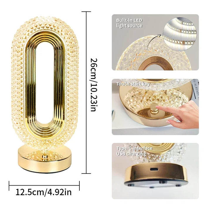Modern Luxury Oval USB Rechargeable Crystal Table Lamp – Dimmable LED Night Light for Bedroom, Living Room, and Bedside Décor | Kalsten