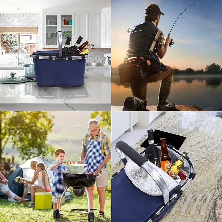 Kalsten | ThermaTrip Folding Basket | Insulated Picnic Basket with Aluminum Foil & Carry Handle | 3-fold Foldable | For Outing, Park, Shopping & Travel