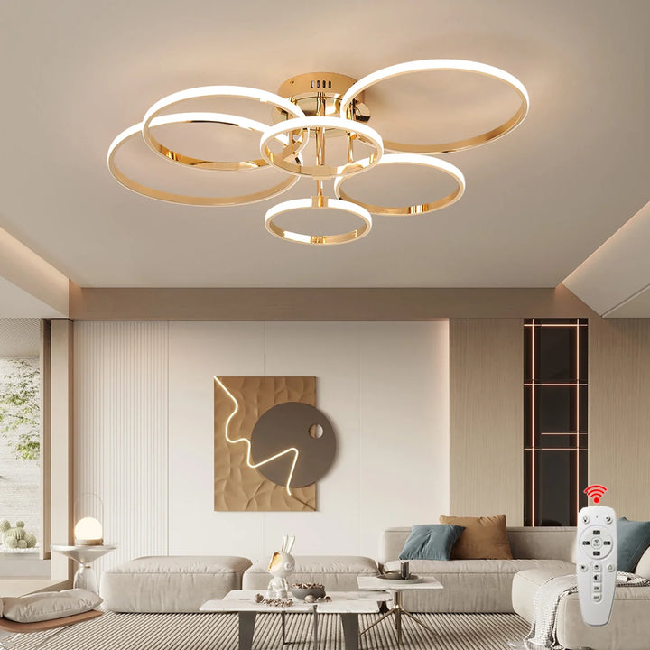 Modern LED Ceiling Chandelier – Dimmable Light with Remote & App Control, Gold/Chrome/Black Finish, for Living Room & Bedroom | Kalsten